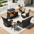 Ensemble de conversation en rotin pour 4 personnes avec foyer 5000BTU, table basse et coussins beiges