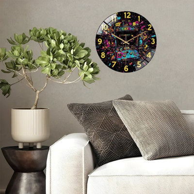 Horloge murale avec jeu d'arcade abstrait - Horloge murale moderne en verre 12 po