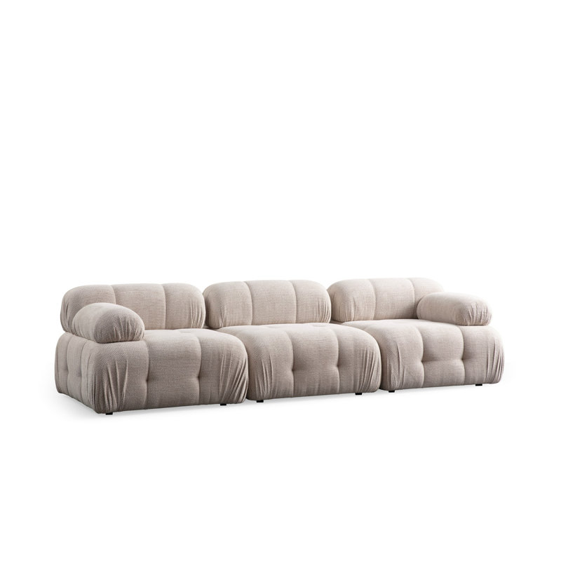 Elegant 3-Seat Sofa, Cream Color, 114.2 x 37.4 x 29.5 inches | Sturdy Beech Wood & Chipboard Frame, 100% Polyester Fabric | Soft Grey Foam & Silicone Foam for Comfort | Modern Design with Black Plastic Legs