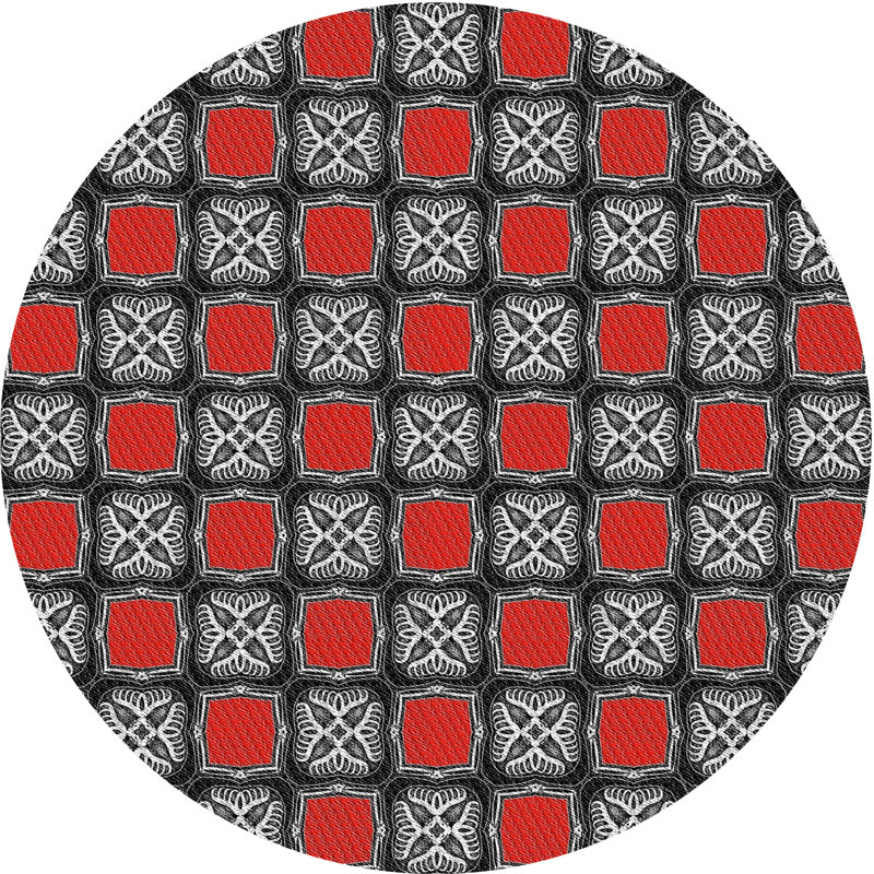 Tapis rouge/gris à motifs Joncas, Rond 4 pi