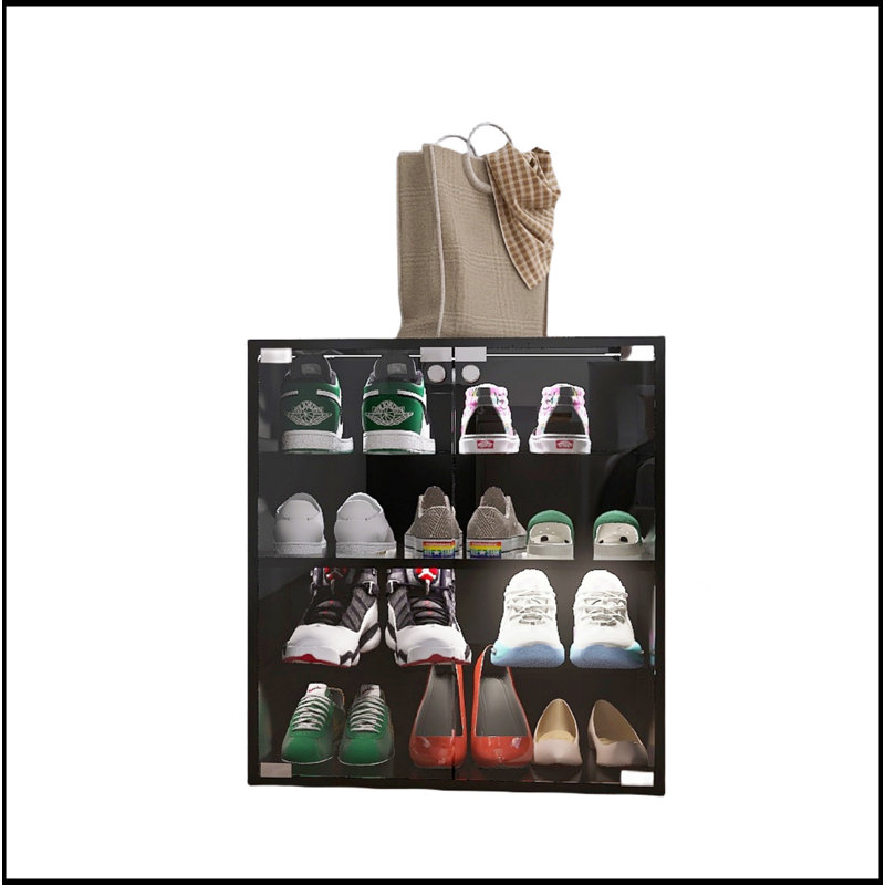 12Pairs_4 Layers Shoe Cabinet With Glass Door And Glass Layer Shoes Display Cabinet With LED Light Bluetooth Control