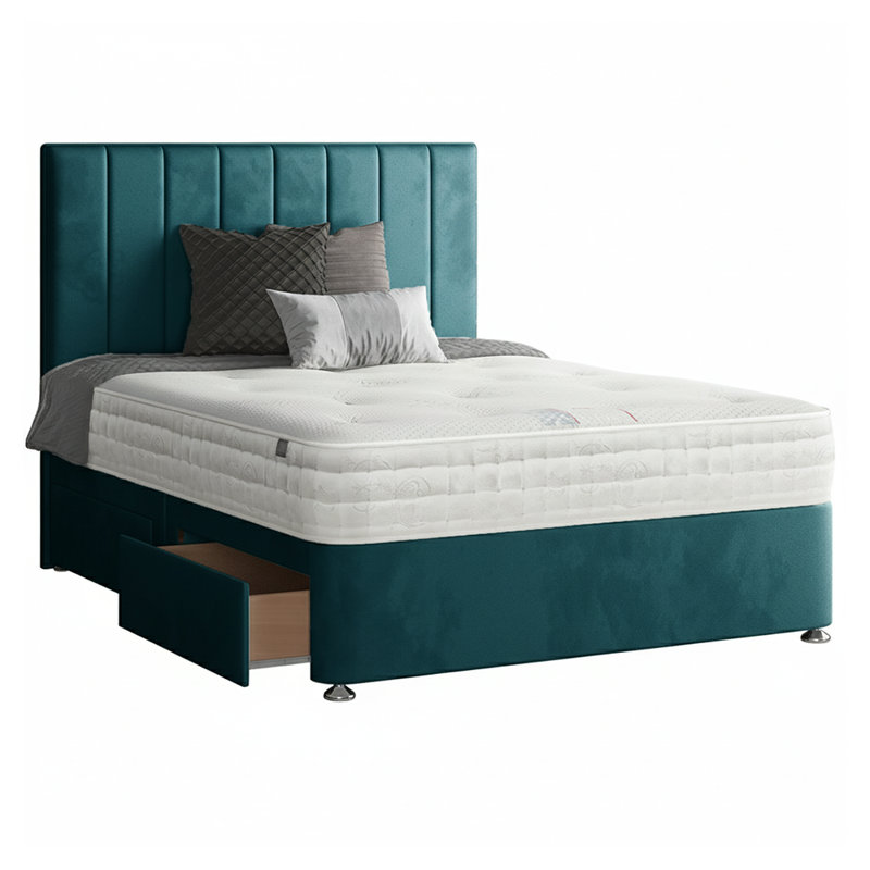 Hedley Divan Bed Base, Mallard, Single (3'), 2 Left Drawers
