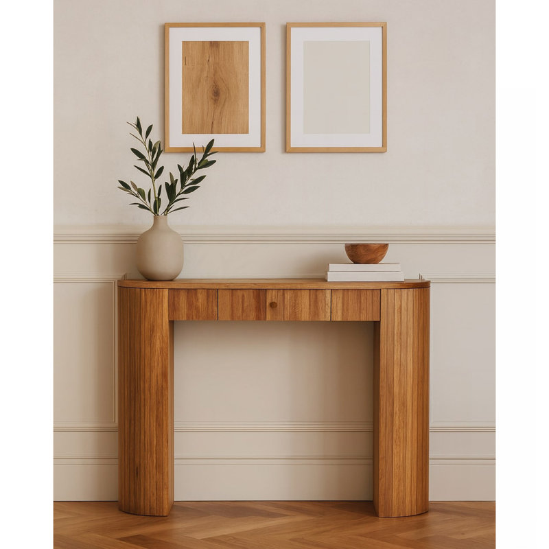 Console droite en bois massif Soba, 1 tiroir, brun clair