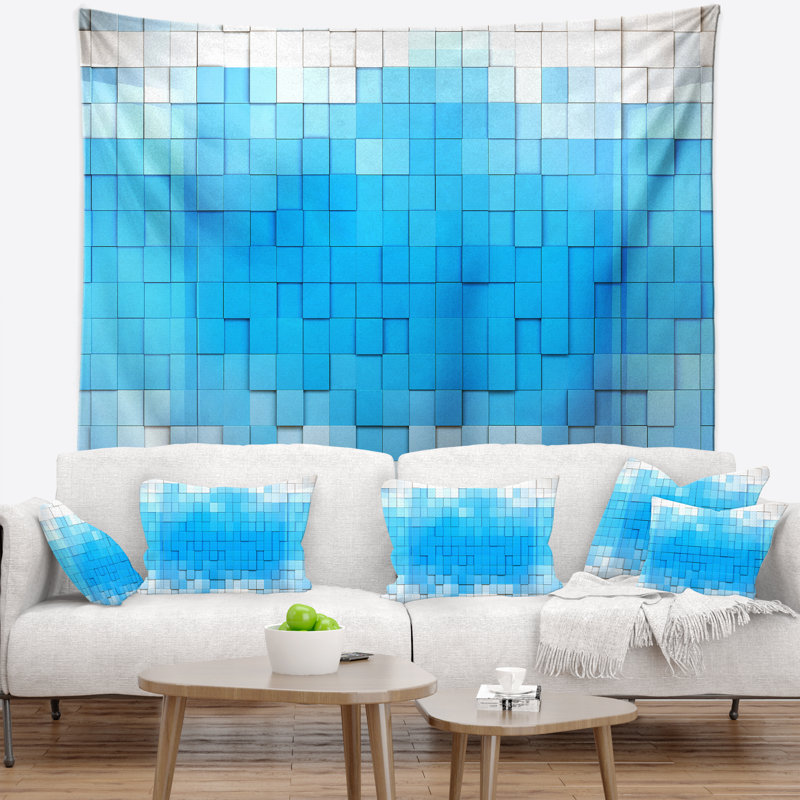 Tapisserie 3d blue cubes, H 50 po x l 60 po