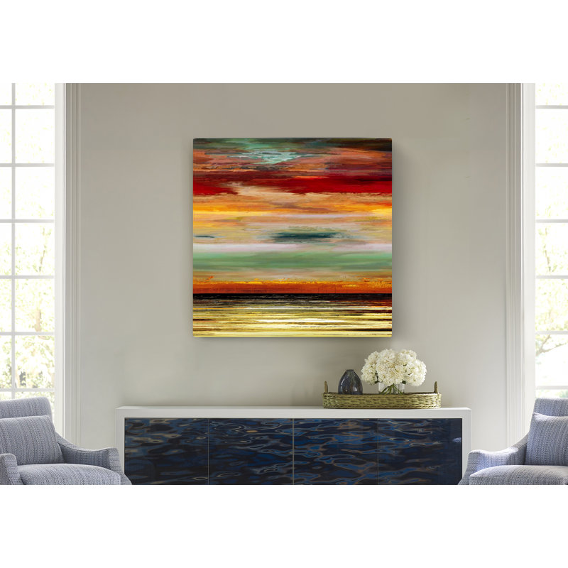 Burning Sunset V - Wrapped Canvas Painting, 20" H x 20" W x 1.5" D