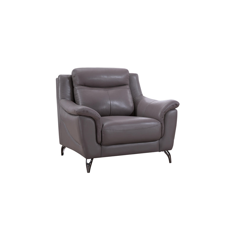 Groveson Upholstered Armchair, Upholstery Dark Tan Genuine Leather