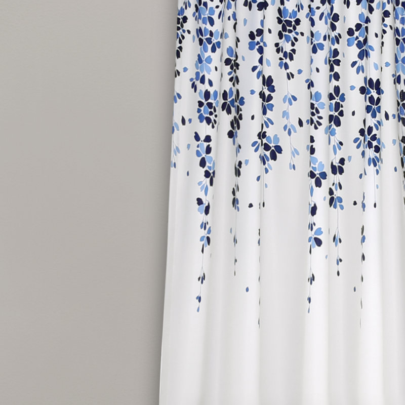 White and Navy Floral Room Darkening Curtain Panels, 52" x 63"