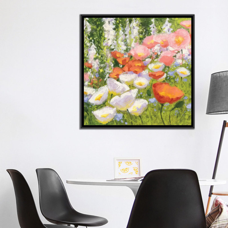 « jardin pastels ii », reproduction d’art sur toile, H 18 po x l 18 po x P 1,5 po, Toile avec cadre noir, Pas de tapis