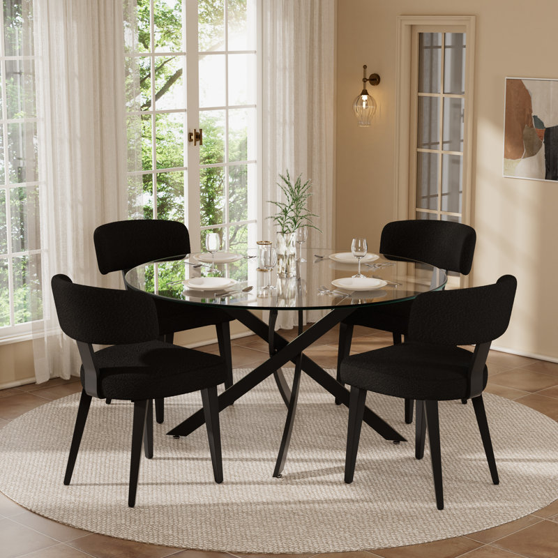 Modern Boucle Dining Chairs Teddy Upholstered Dining Room Chairs Kitchen Chair With Metal Legs Mid Century Modern Chair For Dining Room, Kitchen