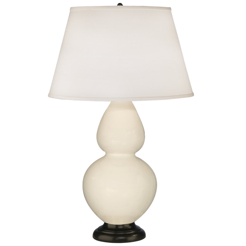 Double Gourd Ceramic Table Lamp, Pumpkin/Brass, Ivory
