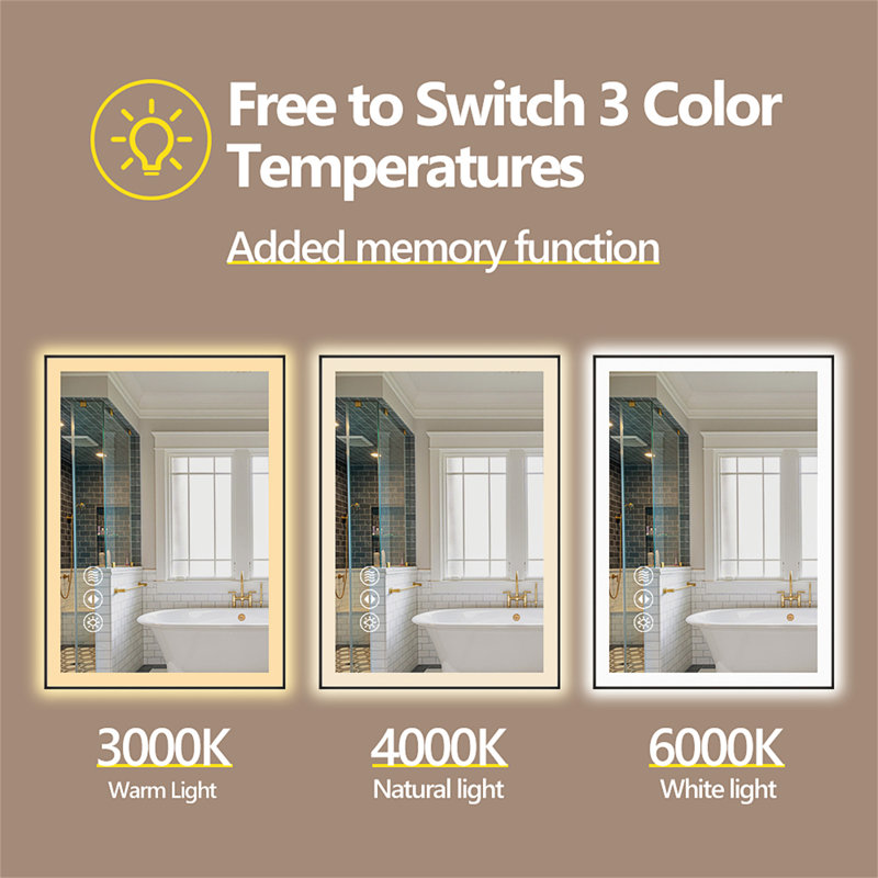 84X40 Inch Frameless LED Bathroom Mirror, 40" x 84"