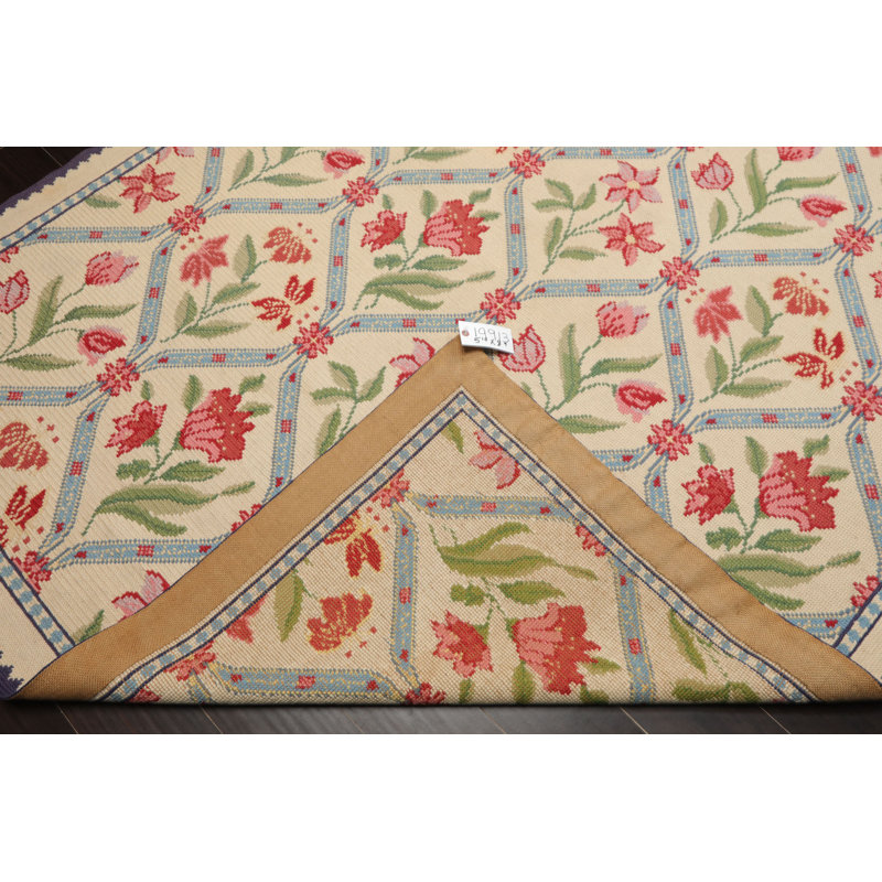 Tapis traditionnel ivoire en laine tissé à la main 5 pi 10 po x 8 pi 9 po