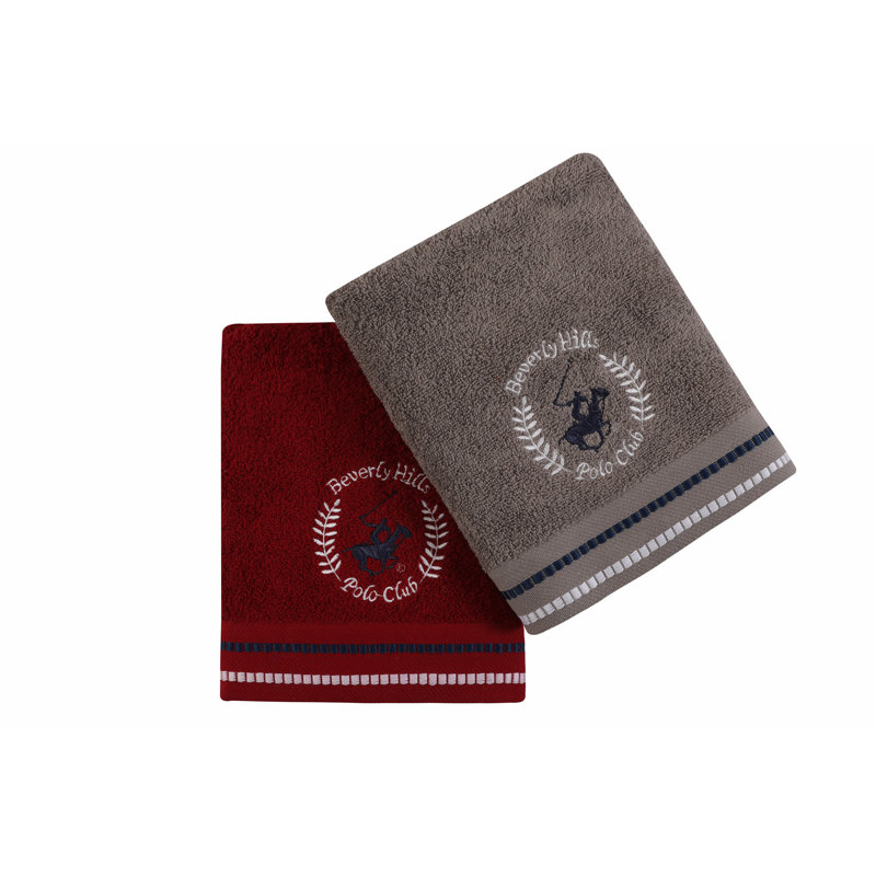 Ensemble de 2 essuie-mains 2 pièces 100% coton, Rouge / gris