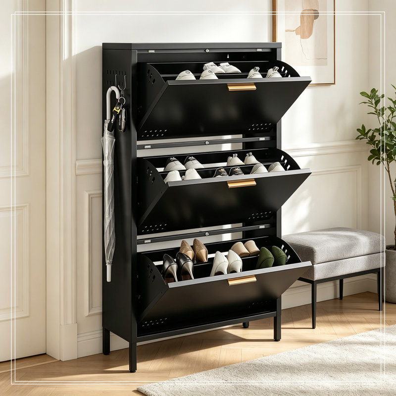 Armoire à chaussures avec 3 tiroirs rabattables, Noir