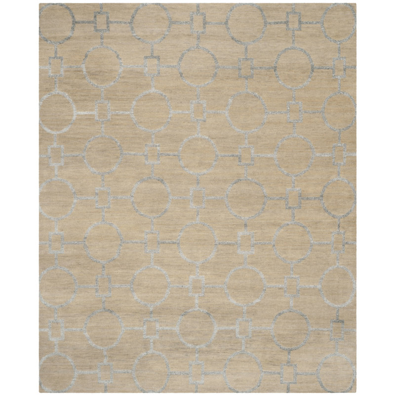 Tapis en laine / viscose / coton noué à la main Demi-Lei brun clair / beige, Rectangle 8 pi x 10 pi