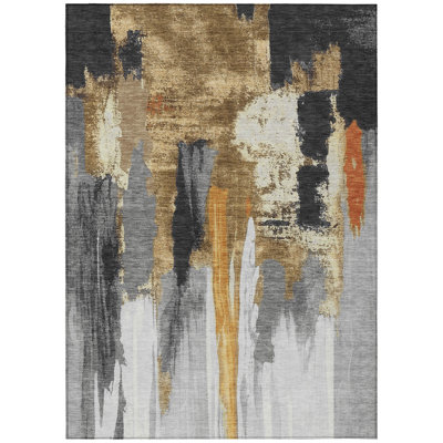 Machine Washable Indoor/Outdoor Xhevrie Black Rug
