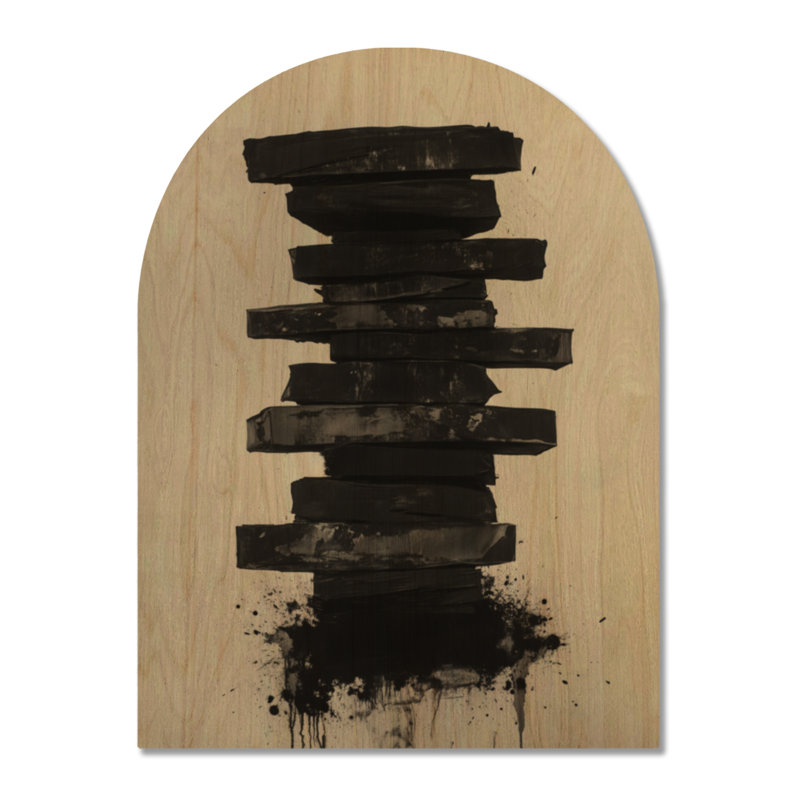 Coups de pinceau superposés à l'encre - Impression d'art mural en bois arquée, style expressionniste abstrait, Arche