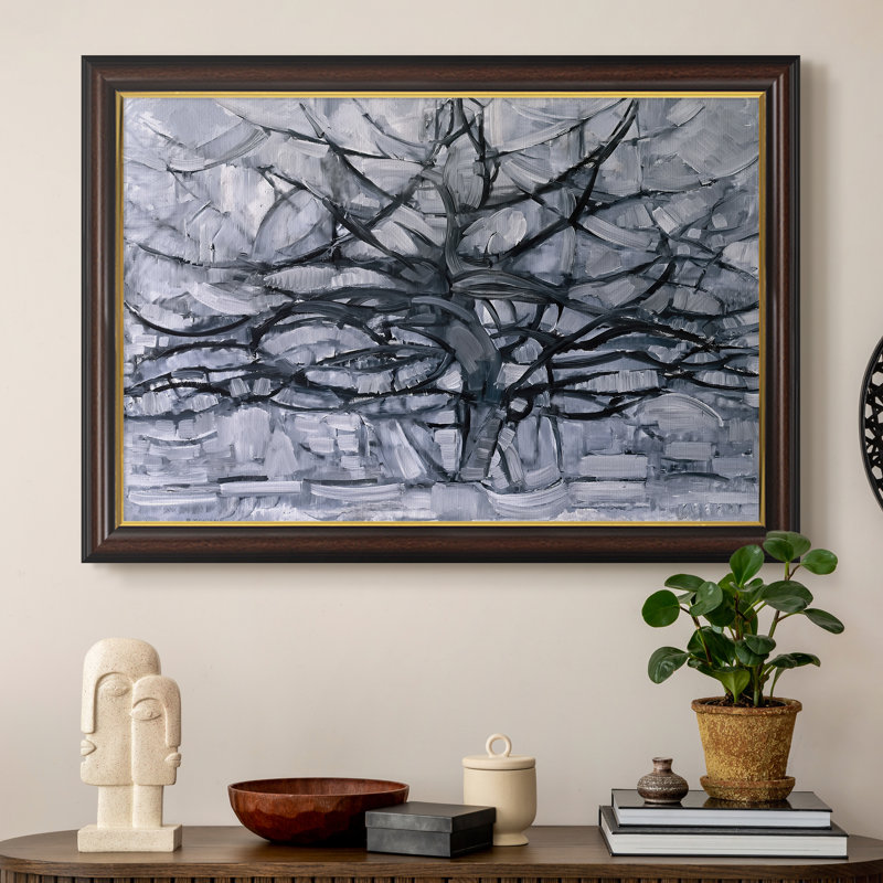 «The Grey Tree» par Piet Mondrian sur toile encadrée sur mesure, 16x22 INNER SIZE, Framed Canvas, Walnut Gold Lip