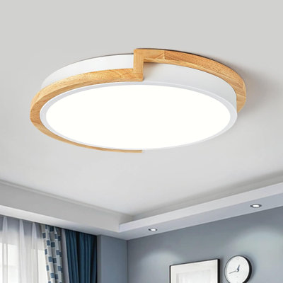 Plafonnier moderne DEL à proximité, plafonnier rond encastré, blanc mat avec accents en bois, luminaires de cuisine minimalistes pour la chambre à coucher, le vestibule et le salon