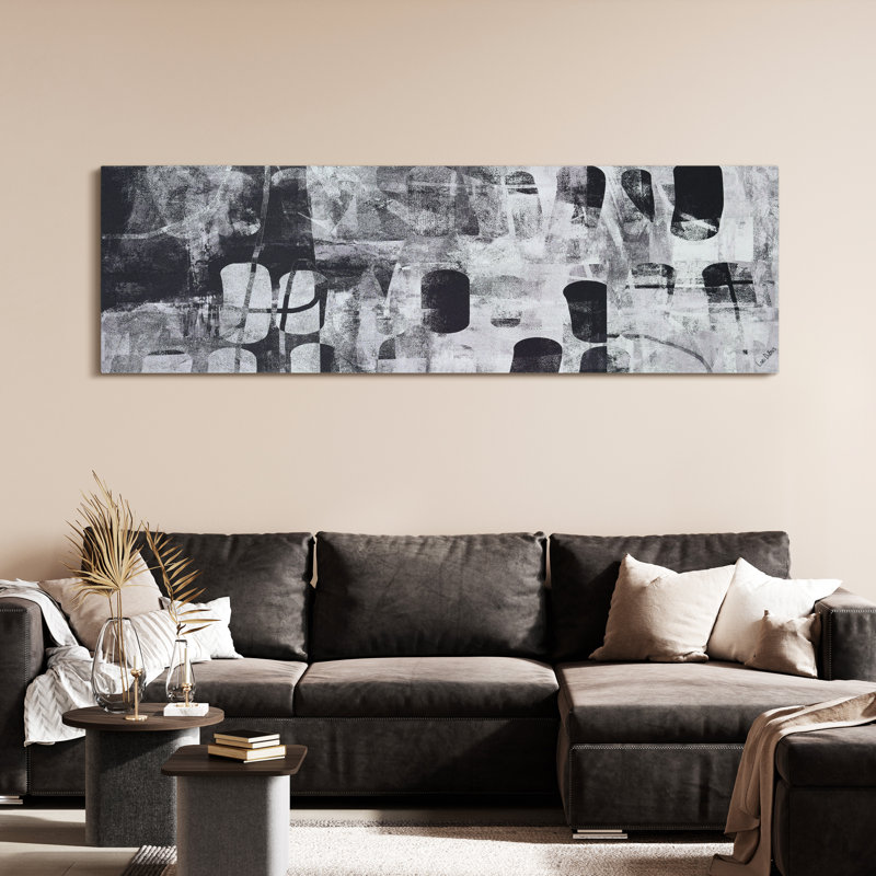 "Monicolon abstrait panneau I", art noir et blanc sur toile chagrin argentée