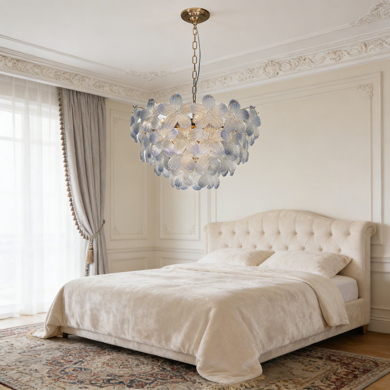 23.6" 9-Light Blue Flower Glass Chandelier