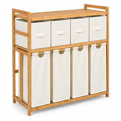 Bamboo Laundry Basket and Storage Rack with 4 section hamper
