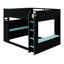 Lit mezzanine en bois avec bureau réglable en hauteur, tiroirs, compartiments de rangement, tringle et lumières RVB-380270539