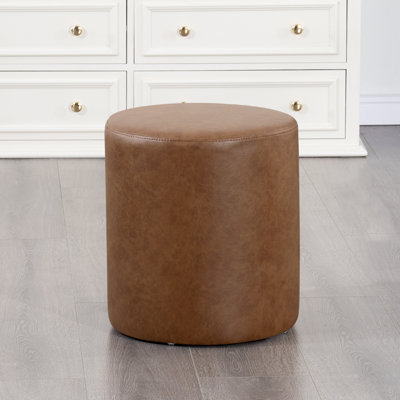 15" Round Ottoman Faux Leather Upholstered Footrest Stool For Living Room