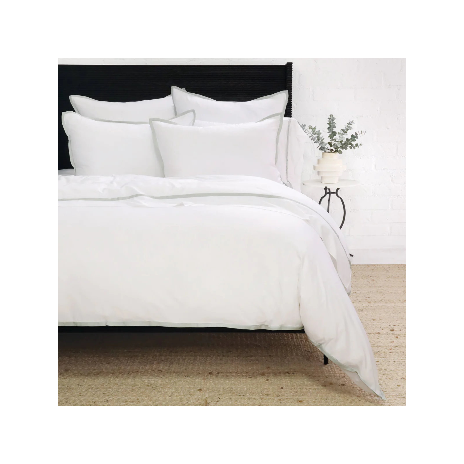 Langston Rayon Duvet Cover Set, Twin Duvet Cover +  1 Standard Sham, White/Seaglass