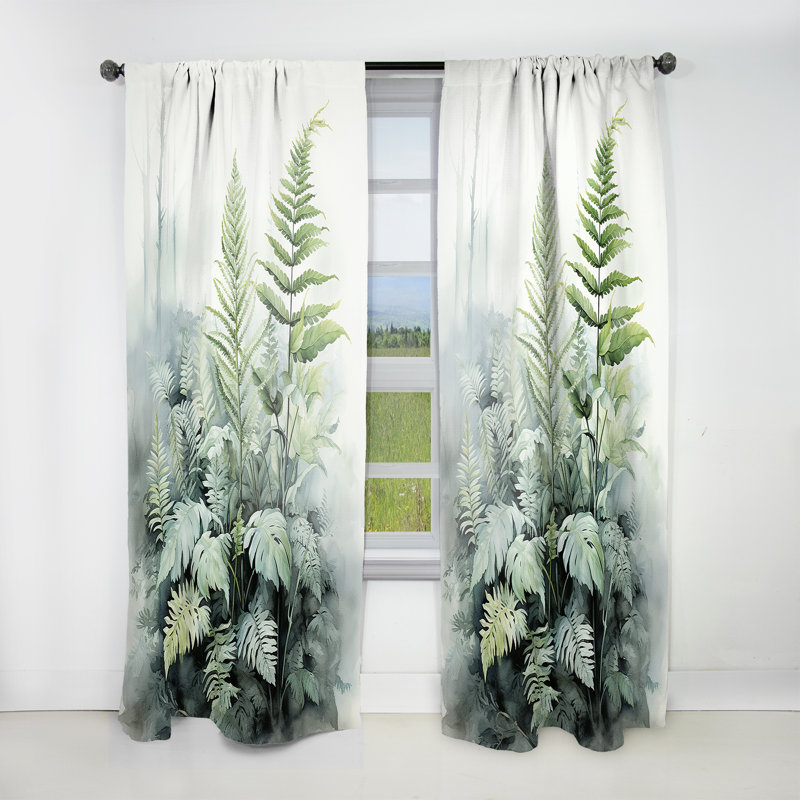 Minimal Ferns Emerald Reverie I - Ferns Curtain - Velvet Room Darkening - 1 Panel, 52" W x 108" L