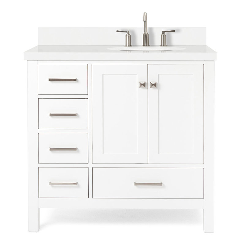Cambridge 37" Single Bathroom Vanity Set, Brushed Nickel, White