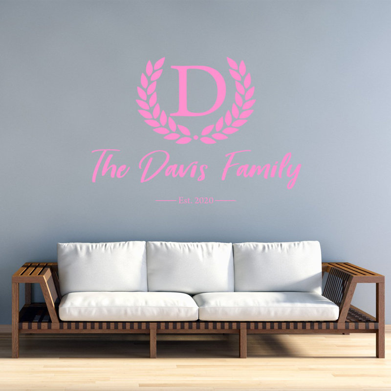 Décalcomanie murale nom de famille monogramme, H 16 po l 22 po, Rose