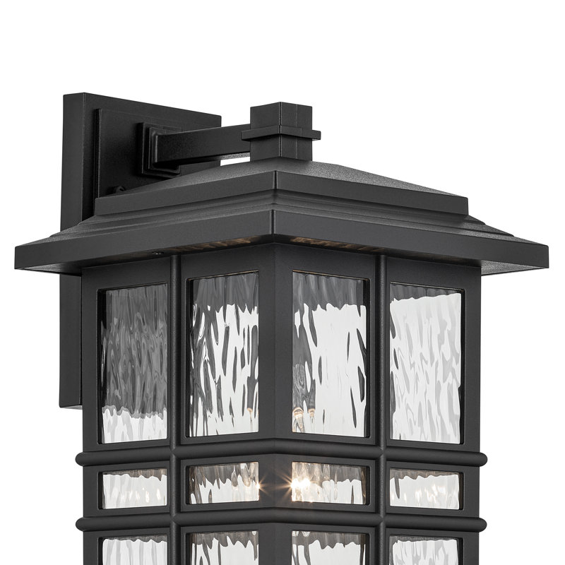 Applique murale extérieure Beacon Square EPMM texturée noire de 44,5 cm (17,5 pouces) à lumière avec abat-jour en verre martelé transparent