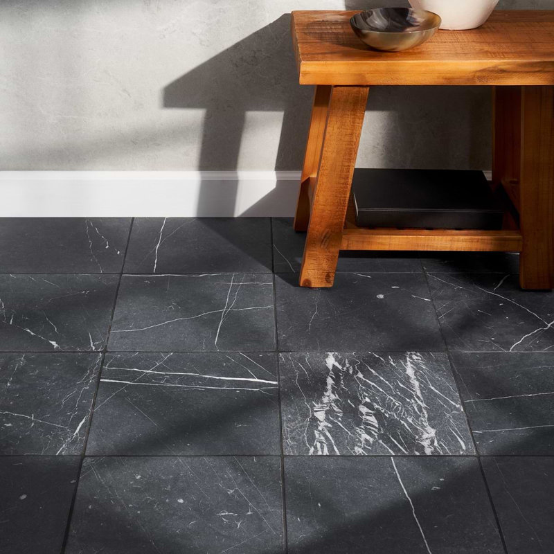 Avanti 12x12 Tumbled Marble Tile, Nero Marquina