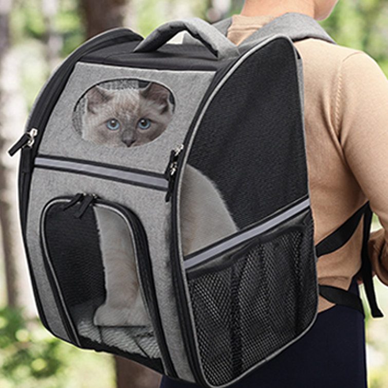 Tucker Murphy Pet™ Pet Carrier Backpack For Large/Small Cats And Dogs,  Puppies, Safety Features And Cushion Back Support For Travel, Hiking,  Outdoor Use, Black
