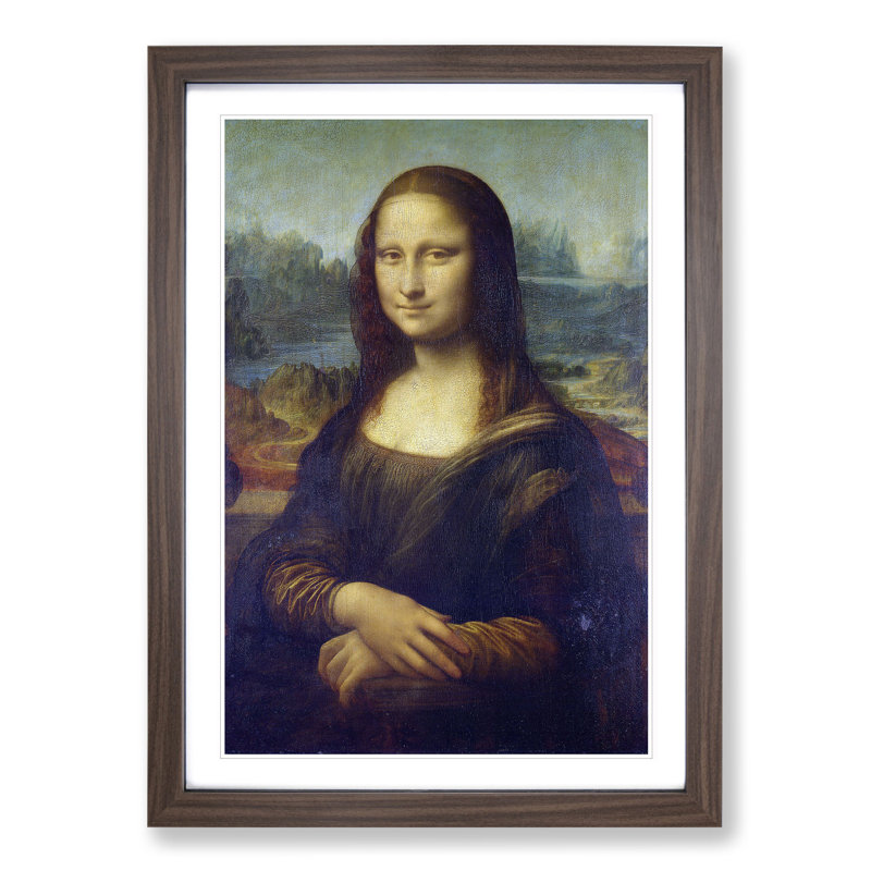 The Mona Lisa by Leonardo Da Vinci - Picture Frame Painting, Walnut Framed, 65cm H x 48cm W x 2cm D