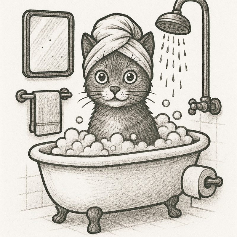 «So poser les moustaches» - Chat dans un bain moussant, art mural sur toile