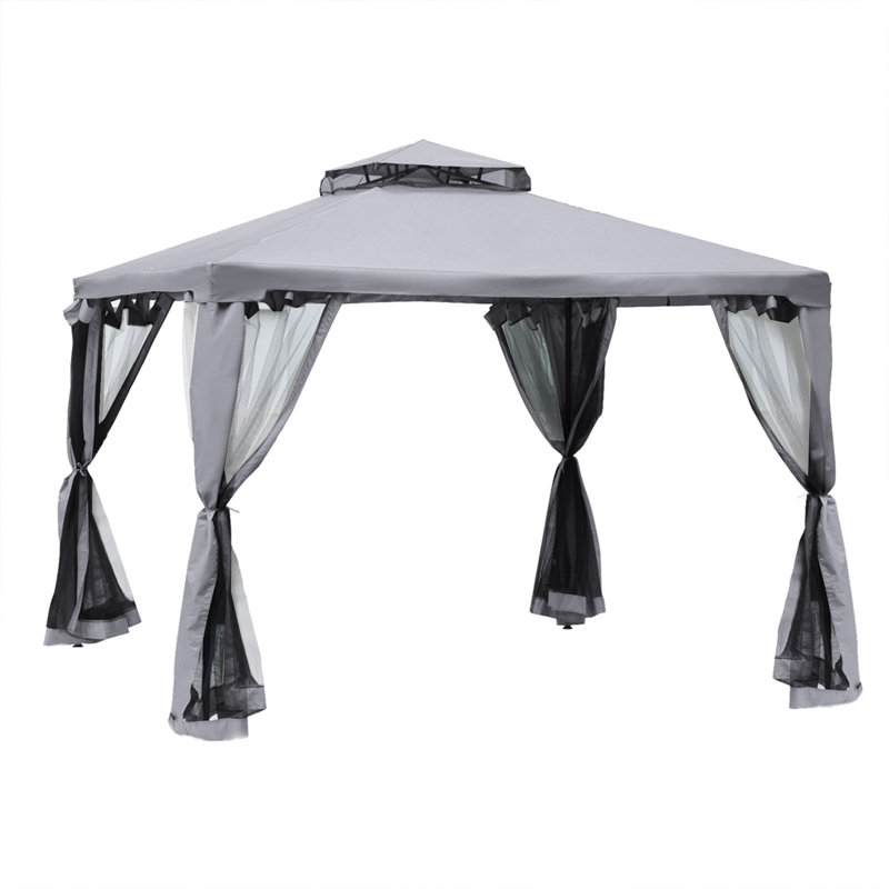 Outsunny 9.6' x 9.6' Patio Gazebo, Outdoor Canopy Shelter with 2-Tier Roof and Netting, Steel Frame for Garden, Lawn, Backyard, and Deck