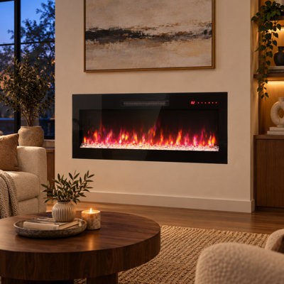 Foyer électrique 91 cm (36 po), autoportant/mural/encastrable, 16 couleurs de flamme, télécommande et commandes tactiles, chauffage de foyer 1400 W avec thermostat