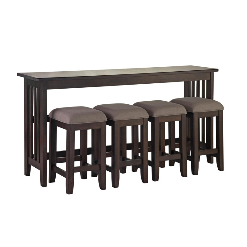 Dark Brown Console Table w/ 4 Stools