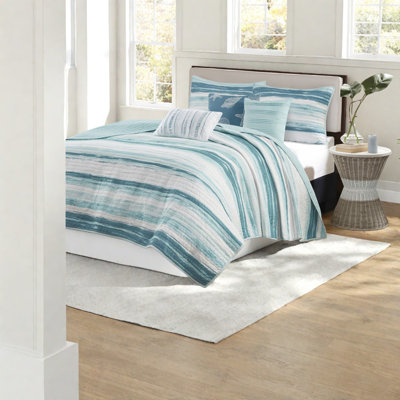 Ensemble de literie à courtepointe en coton turquoise, style bord de mer pour le confort de la maison