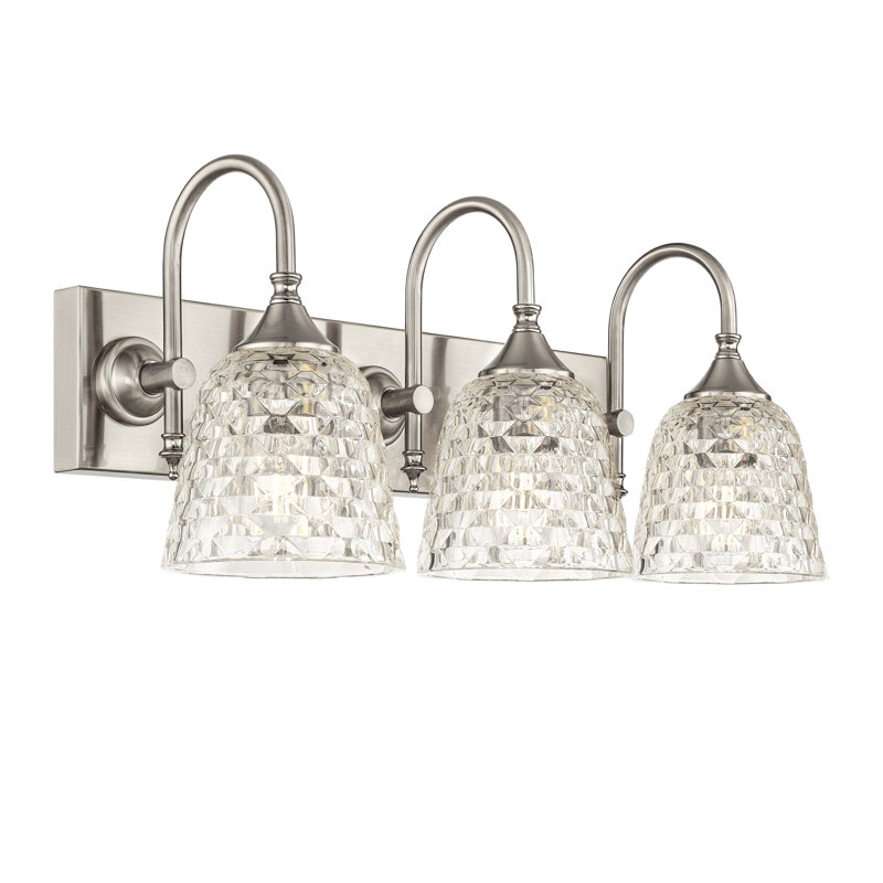 Éclairage de salle de bain à intensité variable 3 lumières avec verre à motif géométrique, Brushed Nickel