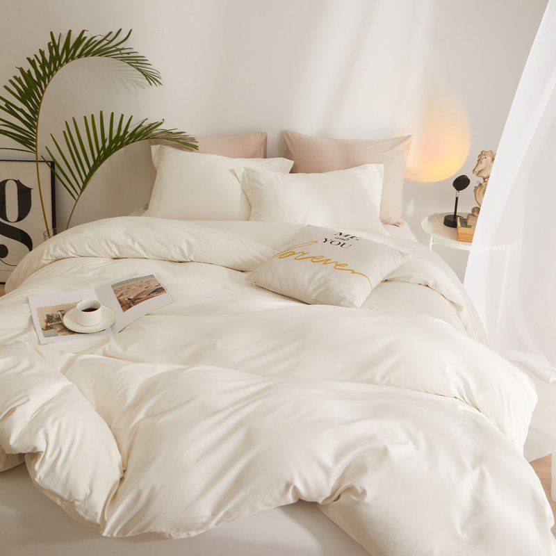  Breathable Washed Microfiber Duvet Cover Set, White, Queen Duvet Cover + 2 Standard Shams