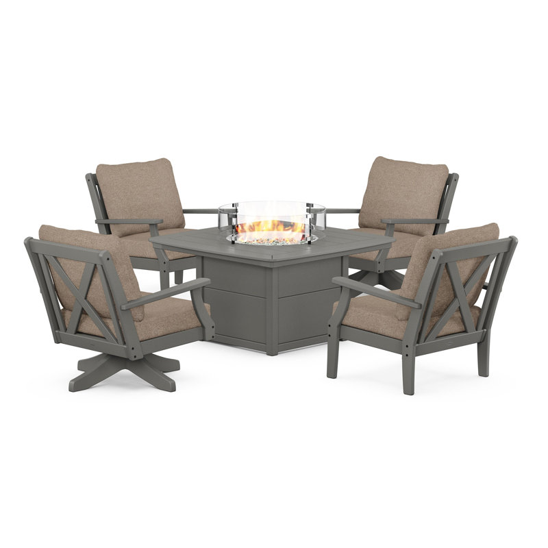 Braxton 5-Piece Deep Seating Set with Fire Table, Slate Grey, Spiced Burlap