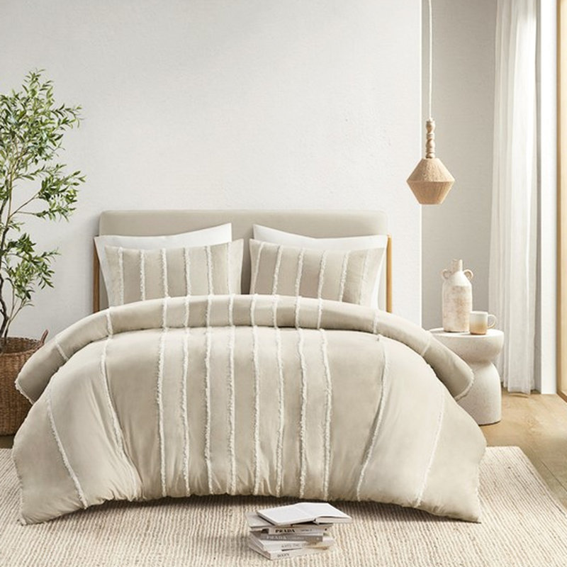 Housse de couette 100% coton double / grand avec rayures alternées, taille de pince et rayures blanches