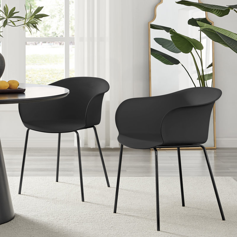 Silana Moulded Plastic Dining Chair - Elegant and Minimalist Bat Chair Design, Black, Black