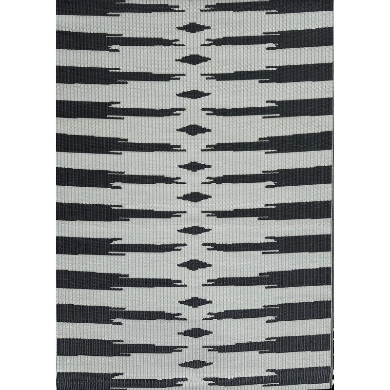 5' X 8' Aztec Outdoor Mat, Black & Off White, Reversible Mat For Patio, Porch, Deck, Floor Mat