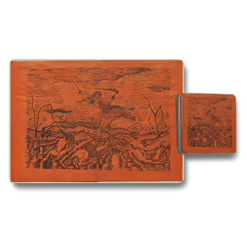 Orange Vintage War Scene Placemat And Coaster Set Bundle