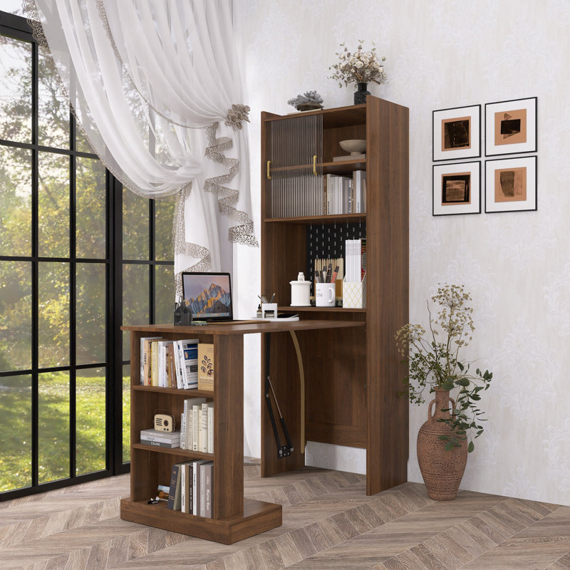 Bureau pliant avec rangement - Bureau d'ordinateur compact pour les petits espaces