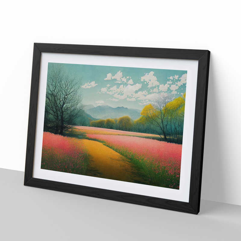 Refined Spring Meadow - Single Picture Frame Painting, Black Framed, 46cm H x 64cm W x 2cm D